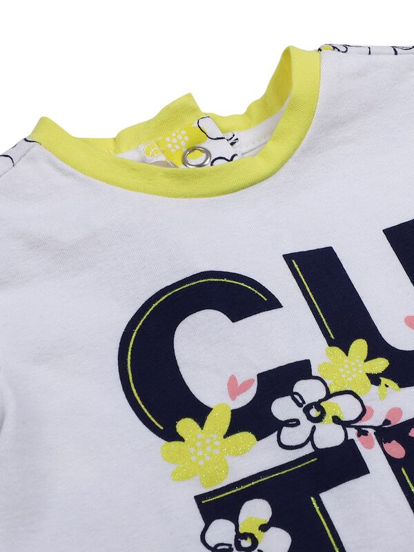 Girls White Printed Short Sleeve Knitted T- Shirt image number 2
